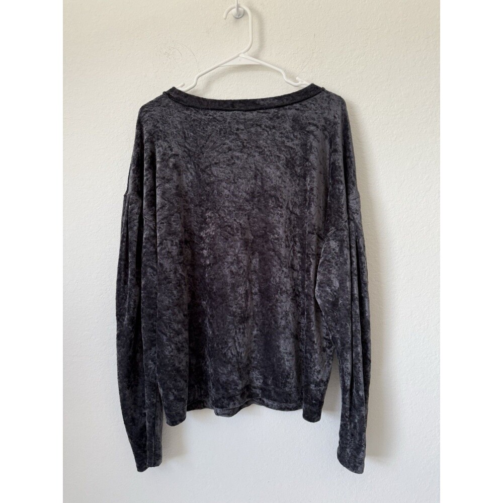 WE THE FREE People Nora Jane Crushed Velvet Gray Balloon Sleeve Top L Oversized - Picture 5 of 11